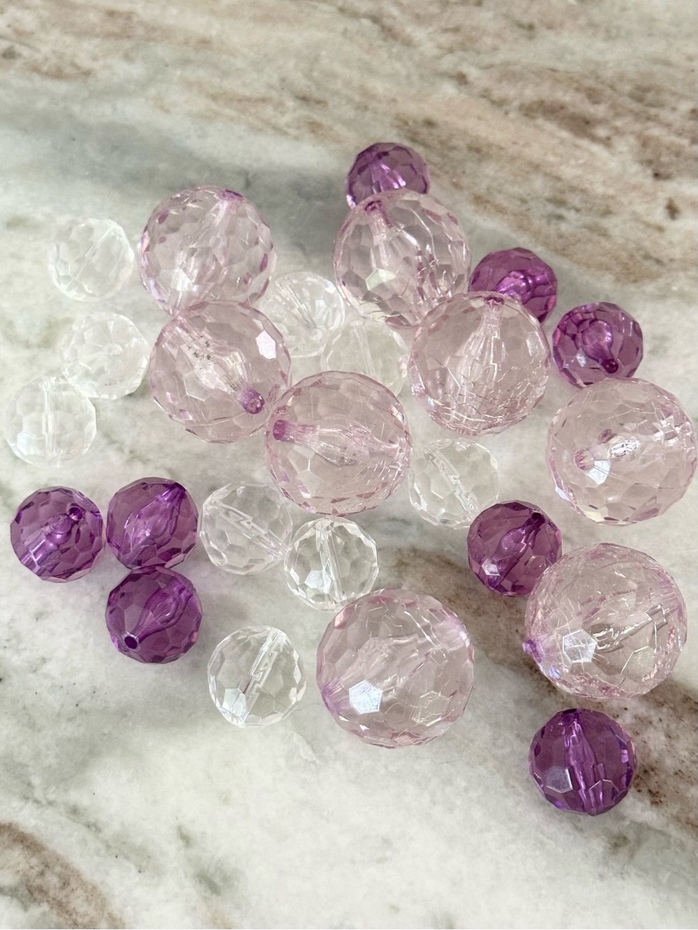Faceted Round Acrylic Beads - Lilac, Purple & Clear Mix -Set of 24 Jewelry Craft
